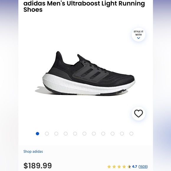 Men’s Adidas Ultraboost Light Running Shoe Size 10 - Picture 1 of 9